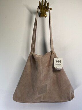 NEW Haute Hippie Genuine Suede Tote With Detachable Pouch gray